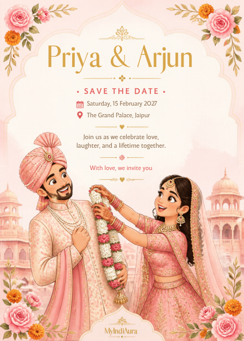 Playful Garland Couple free wedding invitation