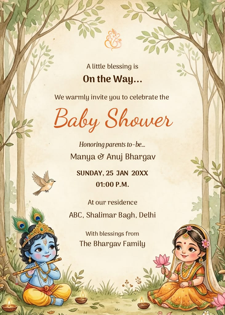 Little Krishna Baby Shower free wedding invitation