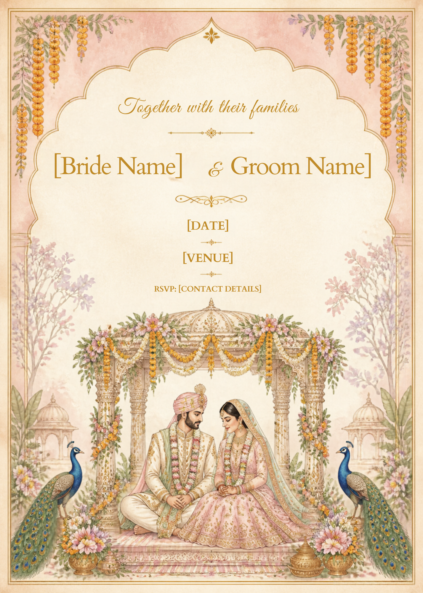 Peacock Mandap Arch free wedding invitation