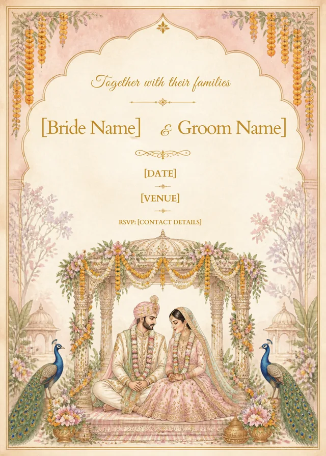 Peacock Mandap Arch wedding card